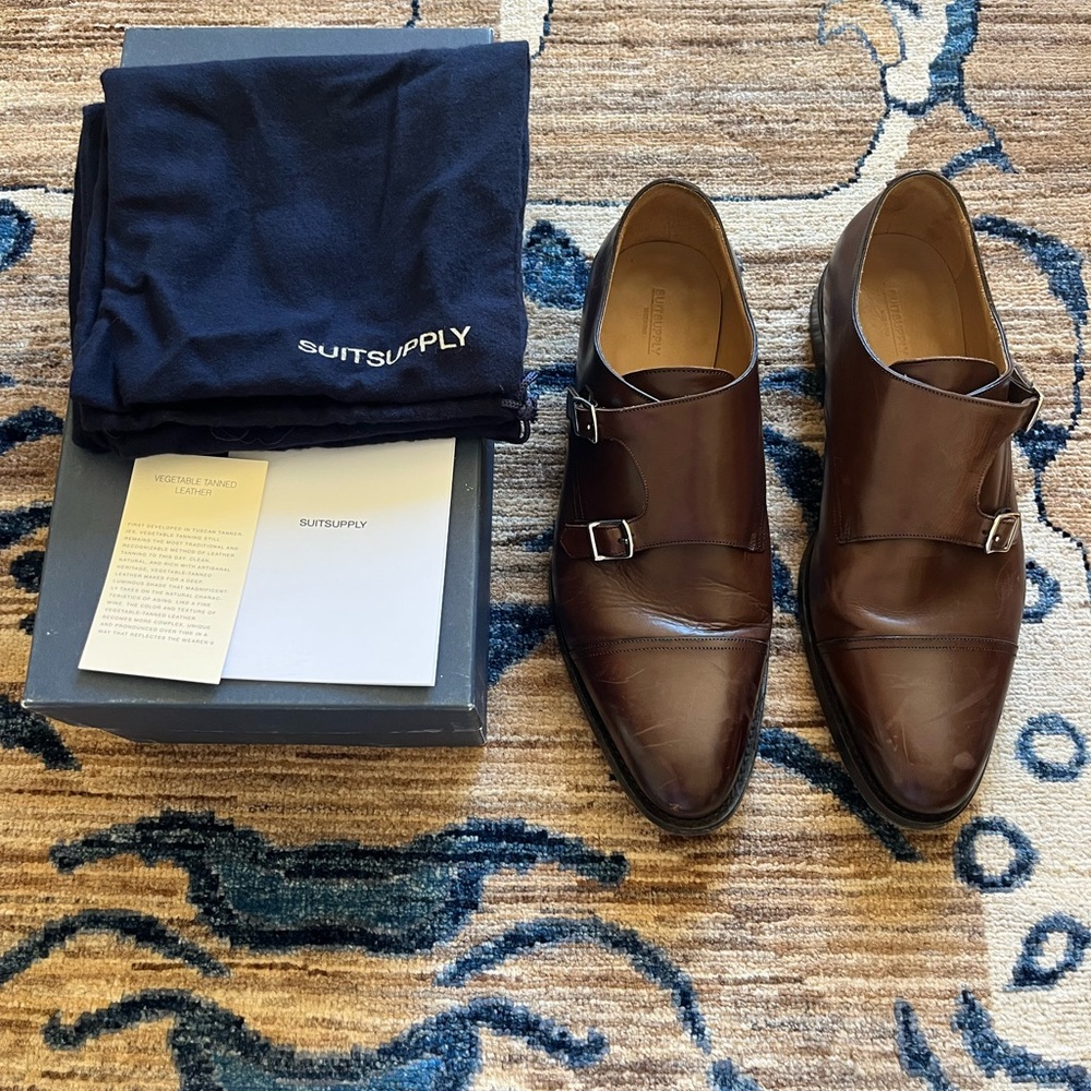 Suitsupply Brown Leather Men's Double Buckle Dress Shoes 45